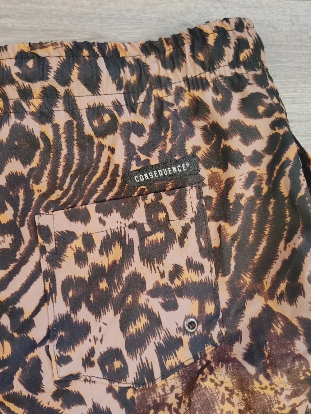 Consequence Swim Trunks Tan/Black Large Leopard